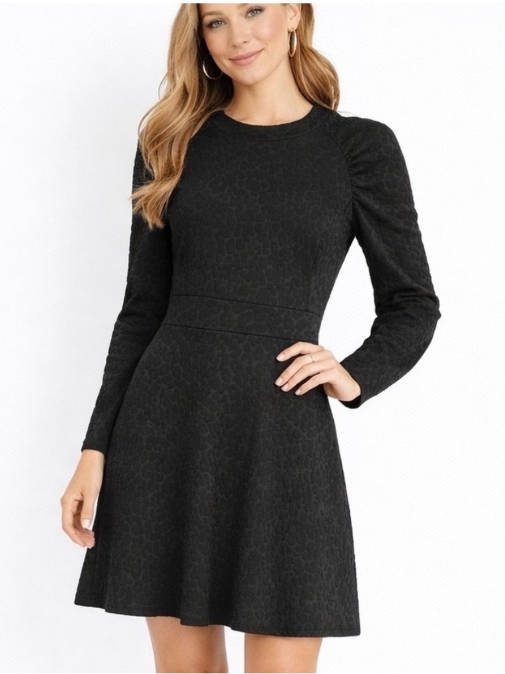 Ann Taylor Black Quilted Long Sleeve Dress